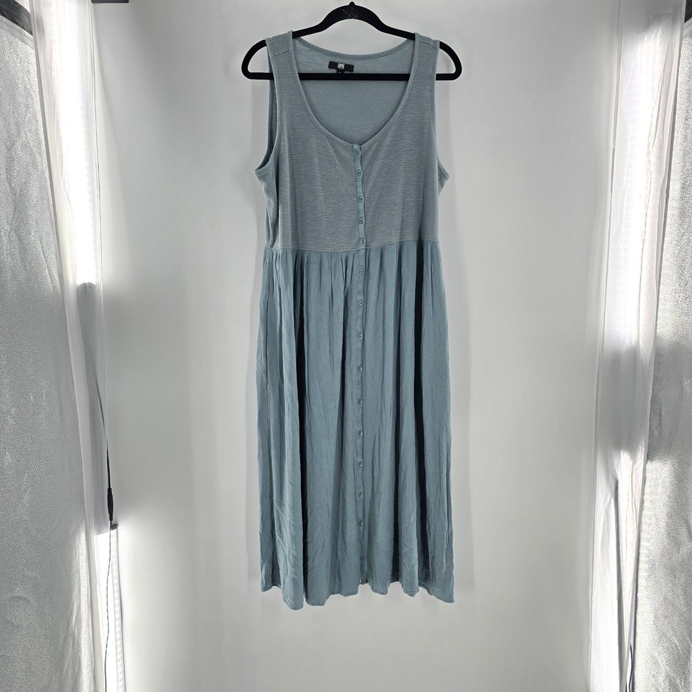 Frye Womens XL Sage Green Button Front Sleeveless Midi Dress Textured Gathered